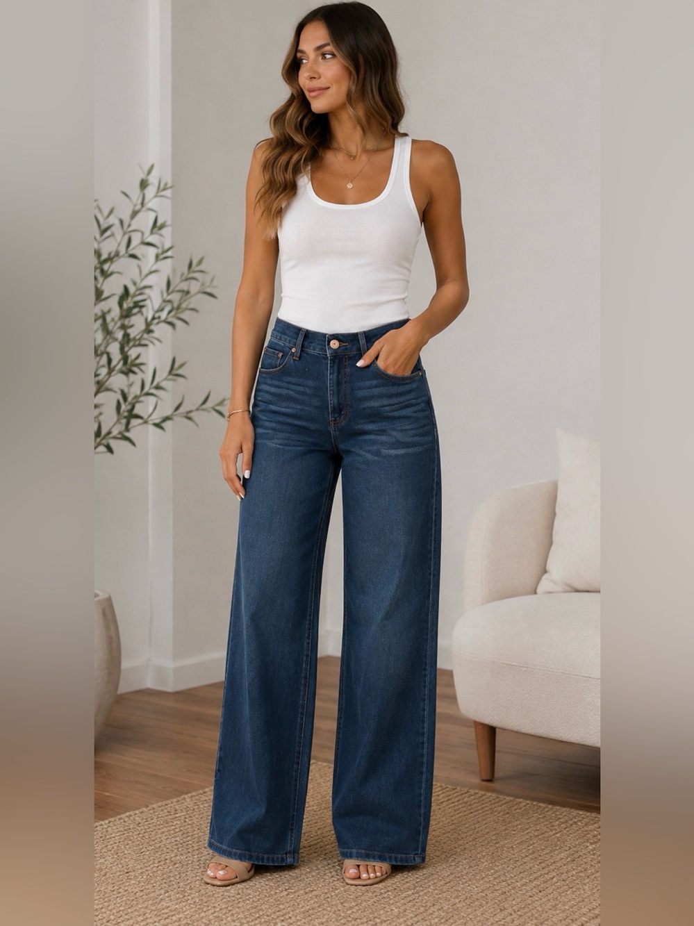 Kensie Dark Blue Wide Leg Jeans